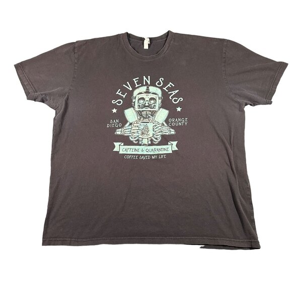 Next Level Other - Seven Seas Roasting Co Mens XXL Gray Caffeine Quarantine Graphic Cotton T-Shirt
